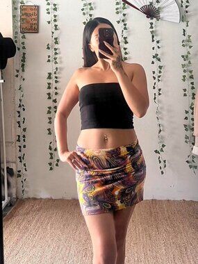 Y2K Bongo peacock print mini skirt – size Medium